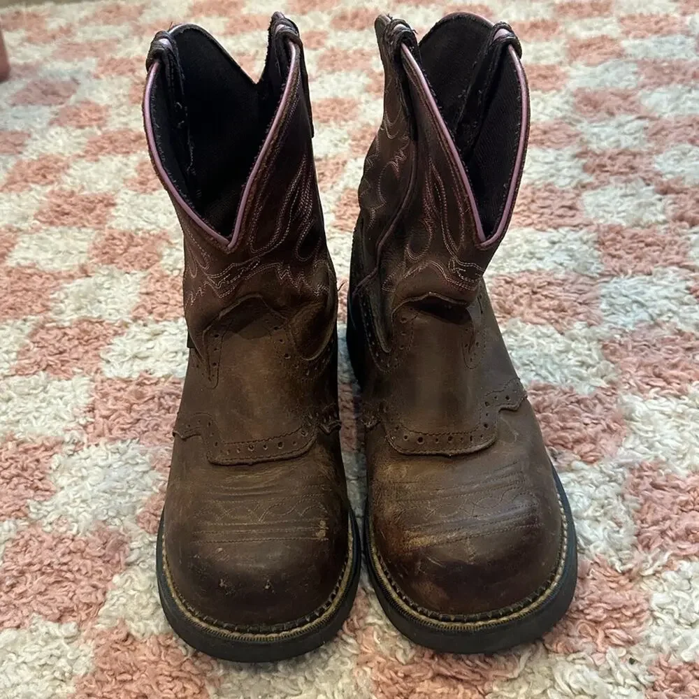 JUSTIN Women’s Wanette Western Steel Toe Work Cowboy Leather Boots - Picture 4 of 10